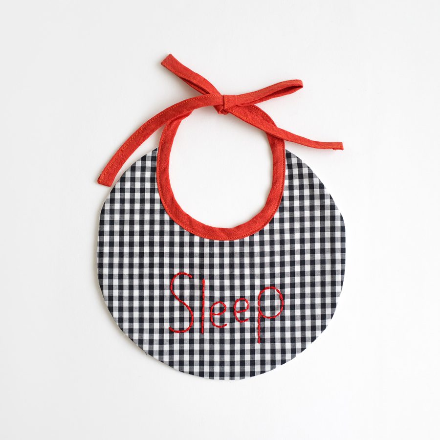 pot and tea 刺繡圍兜 / 黑色格紋